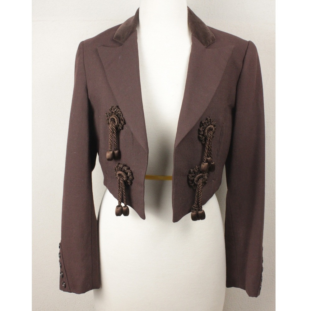 Vintage Puro Español Matador Bolero Jacket Womens 44 Brown Tassel Cropped